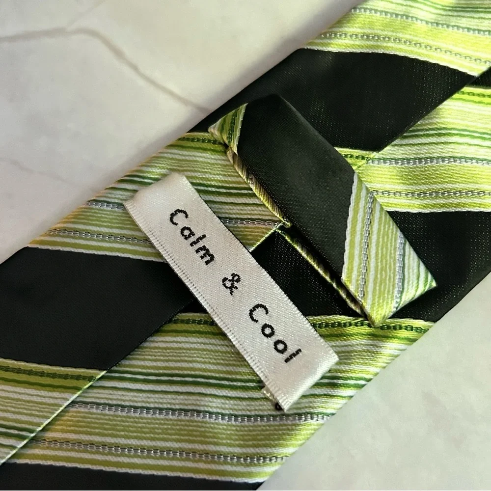 Calm & Cool Striped Green and Black 57” Tie